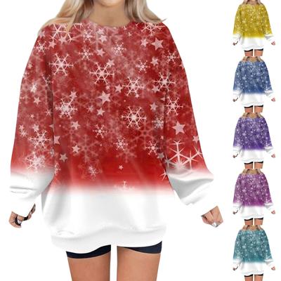 Women's Crew-neck Long-sleeved Pullover Christmas Print Top Hoodie