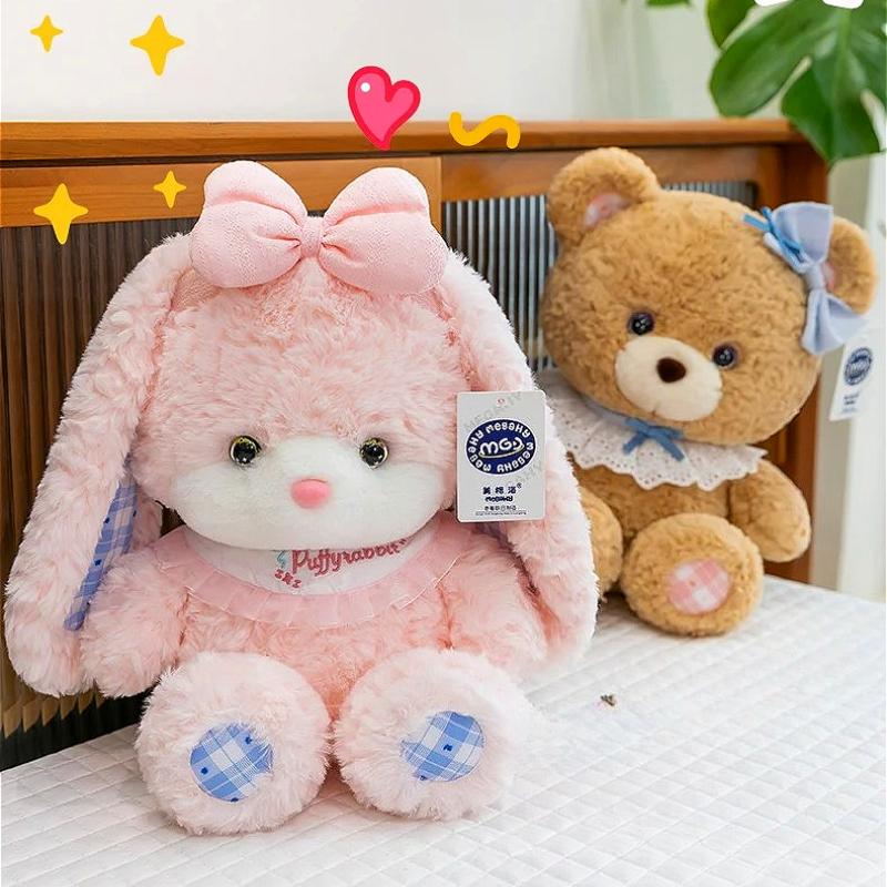 20CM Cute Pink Rabbit Teddy Bear Plush Toy Fluffy Bunny Doll for Girls Soft Stuffed Pillow Sleeping Companion Kid Birthday Gift