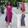 Abiti casual con scollo a V e maniche corte, estate e primavera, da donna
