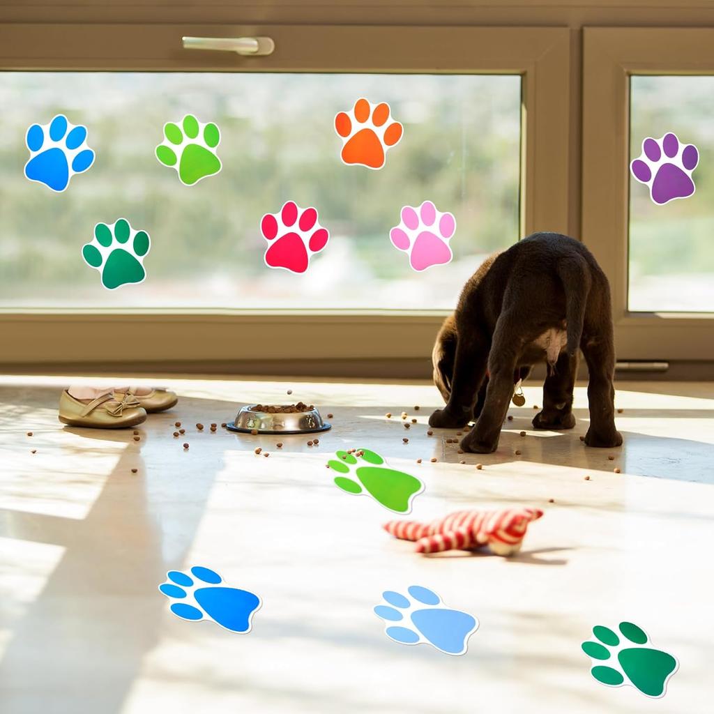 Outus 30 Pcs Paw Print Stickers 6 Inch Large Line Up Spots Dog Paw Floor Stickers Self Adhesive Vinyl Decals Wall Floor Dot Clings Dog Footprint