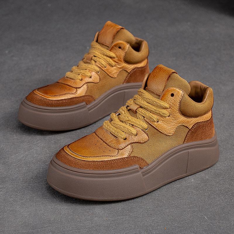 

Johnature повседневные туфли на плоской подошве со шнуровкой, универсальные женские туфли на платформе с круглым носком из натуральной кожи и толстой подошвой 40 желтый оранжевый