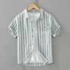 Color-matching Striped Linen Short-sleeved Men's Shirt Summer Fashion Casual Square Collar Loose Cotton and Linen Blouse