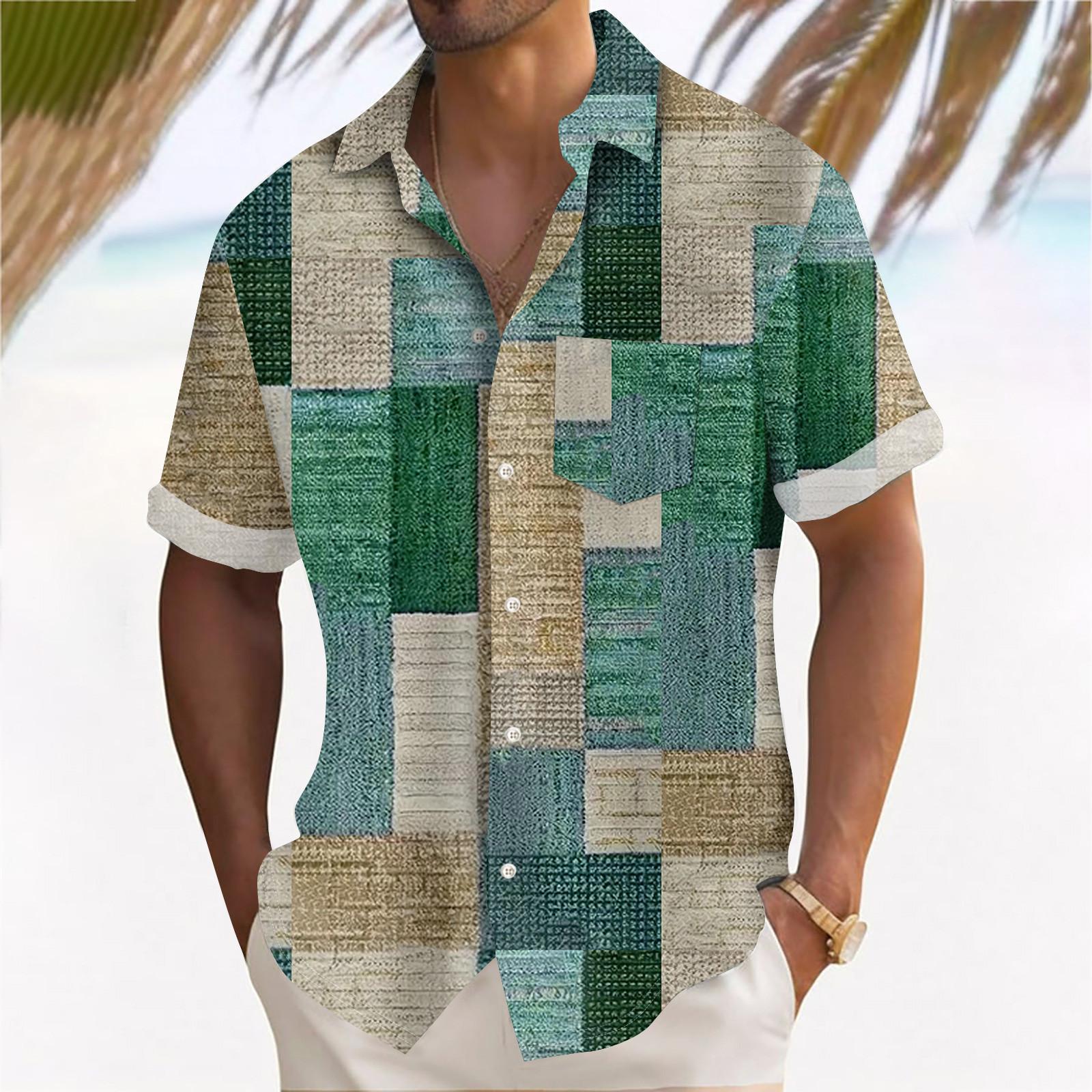 

Гавайская рубашка для мужчин, мужские винтажные рубашки для боулинга на пуговицах, летняя пляжная рубашка с коротким рукавом XXXXL зелёный
