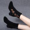 Women's 2025 autumn and winter new black matte sheepskin ethnic style embroidered fashion boots round head middle heel comfortable thin boots