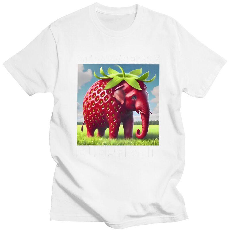 Male Strawberry Elephant Italian Brainrot T Shirt Round Neck Pure Cotton Short Sleeve TShirt Novelty Summer Tyle Clothes