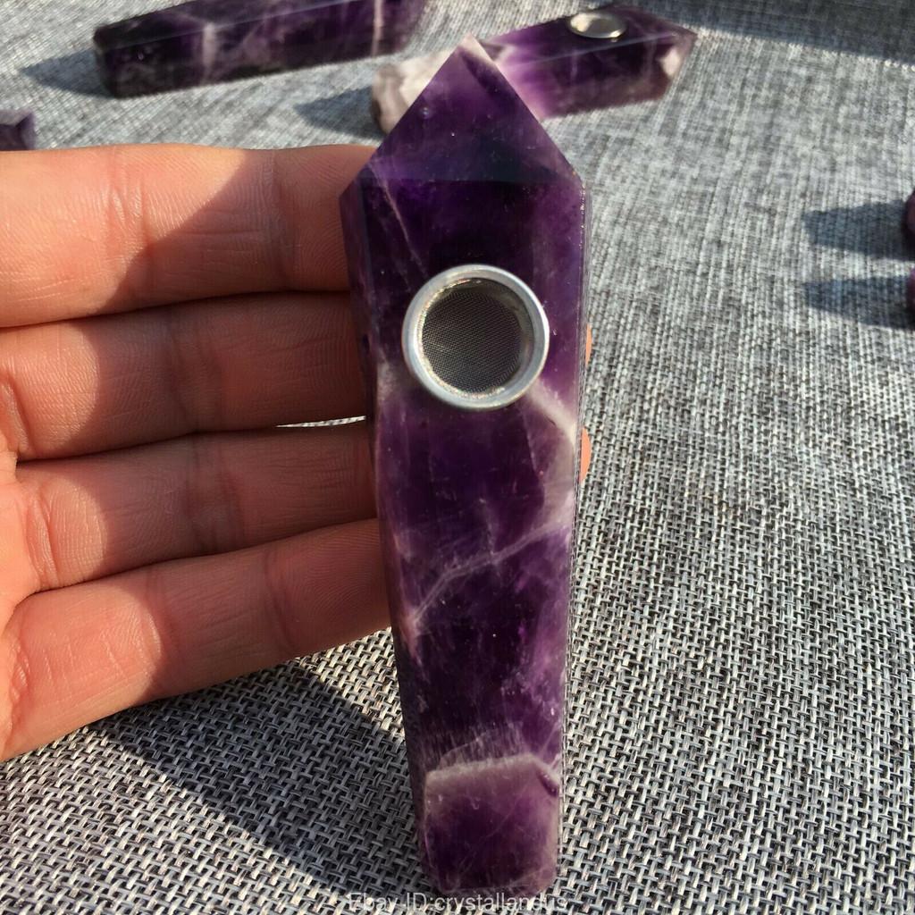 Natural Dreamy Amethyst Smoking Pipes Elegant Quartz Crystal Point Obelisk Wand