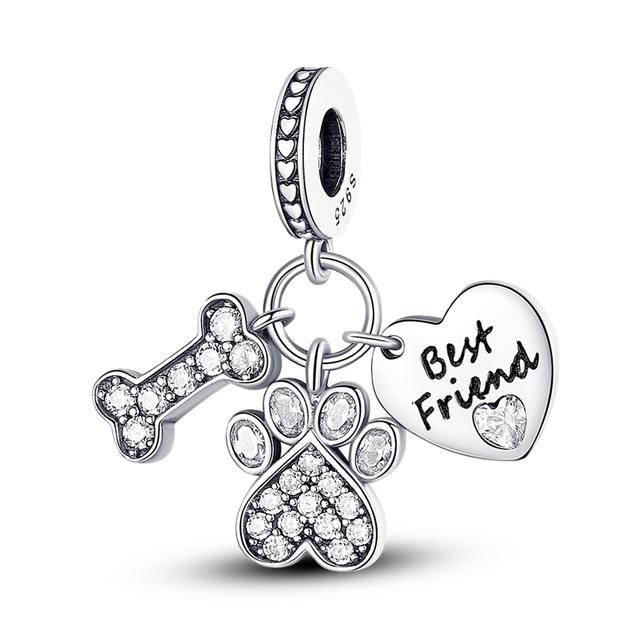 925 Sterling Silver Cz Dangle Baby Footprints wisiorek z motywem zwierzęcym koraliki Fit bransoletka naszyjnik prezent