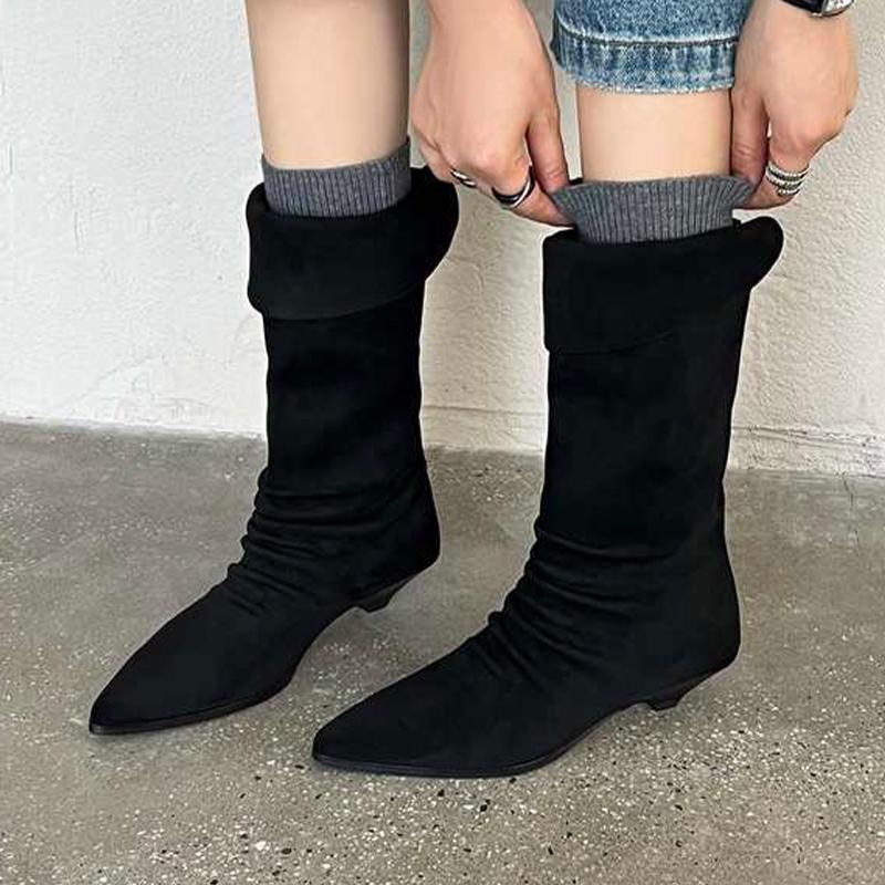 Fashion Pointed Toe Women's Boots Suede Fashion Heeled Shoes Winter Dress Luxury Designer Boots 2025 New Trend Elegant Botas Para Muje