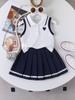 Mädchen Freizeitanzug Sommer Kindermode POLP Kragen Ärmelloses Top + Faltenrock Zweiteiliges Set