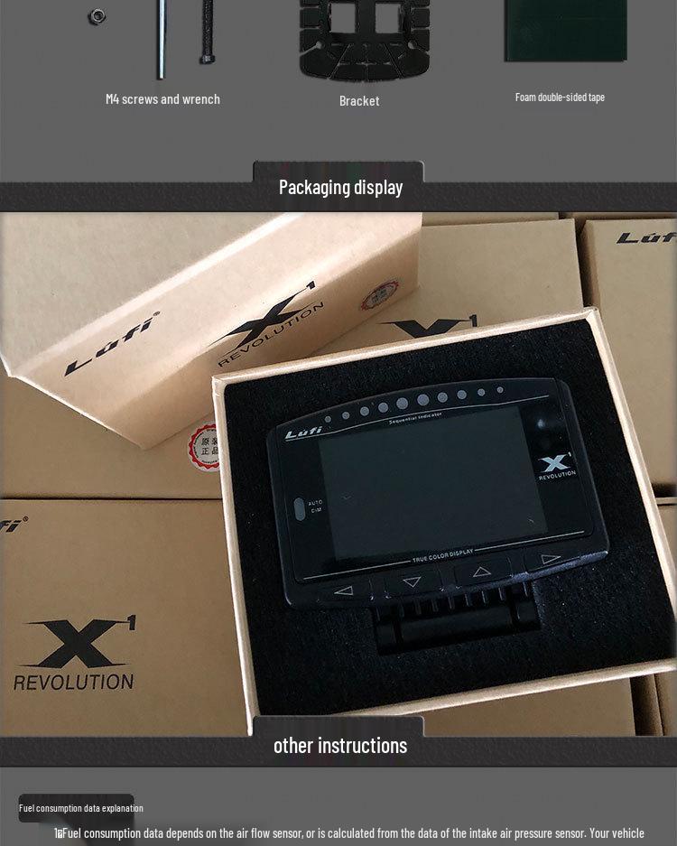 LUFI X1 Car Multifunctional OBD Gauge: Air-Fuel Ratio, RPM, Oil/Exhaust Temp, Voltage, Water Temp, Turbo Pressure.