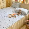 Sleep Grid Double Layered Chiffon Bed Skirt Ice Silk Air Conditioning Soft Seat 3-Piece Set