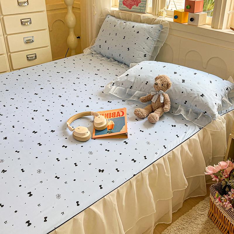 Sleep Grid Double Layered Chiffon Bed Skirt Ice Silk Air Conditioning Soft Seat 3-Piece Set
