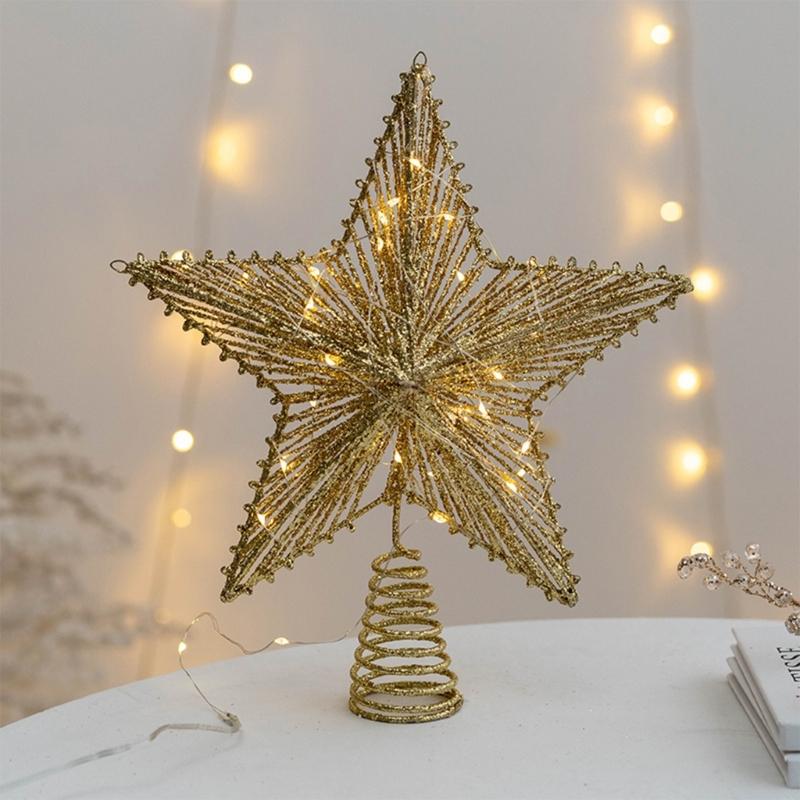 Christmas Tree Top Ornament Metal Star Shaped Tree Toppers Pentagrams Decoration for Home and Mall Parties Supplies