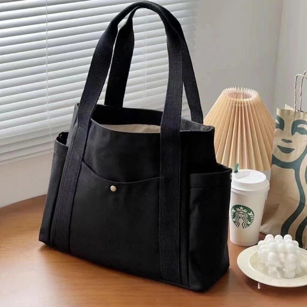 

Large Capacity Canvas Tote Bag College Style Shoulder Bag for Work Shopping Student Book Carry Neutral Color
