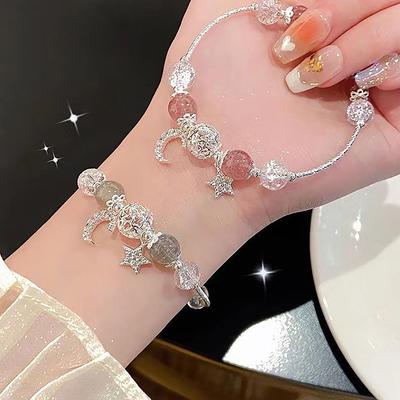 Fashion Sweet Crystal Beaded Bracelet For Girls Star Moon Pendant Bracelets Jewelry Accessories Friendship Gifts