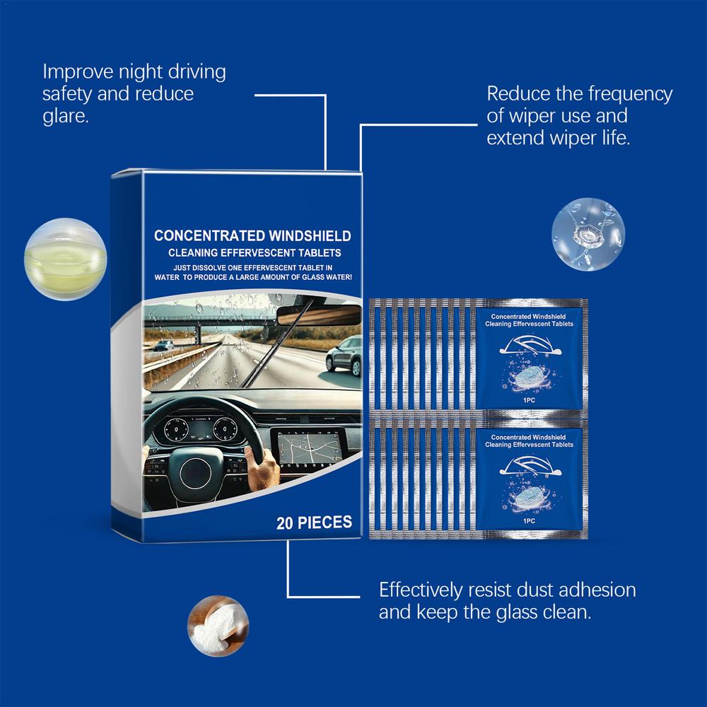 Wiper Fluid Tablets Car Window Cleaner Glass Cleaner 20X Effervescent Tablet Concentrated Car Windshield Cleaner Stain Remover
