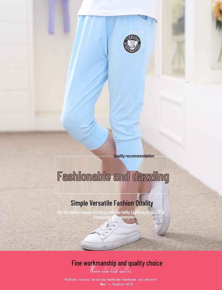 Korean Style Girls' Summer Sweatpants (6-15 Years) - Casual Capri Sports Pants