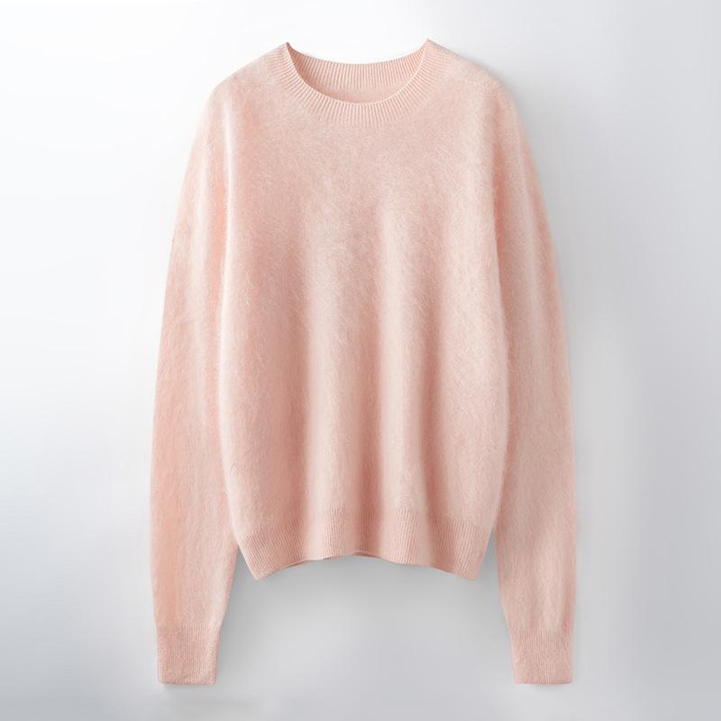 Cozy Autumn/Winter Women's Wool-Blend Brushed Round Neck Long Sleeve Sweater