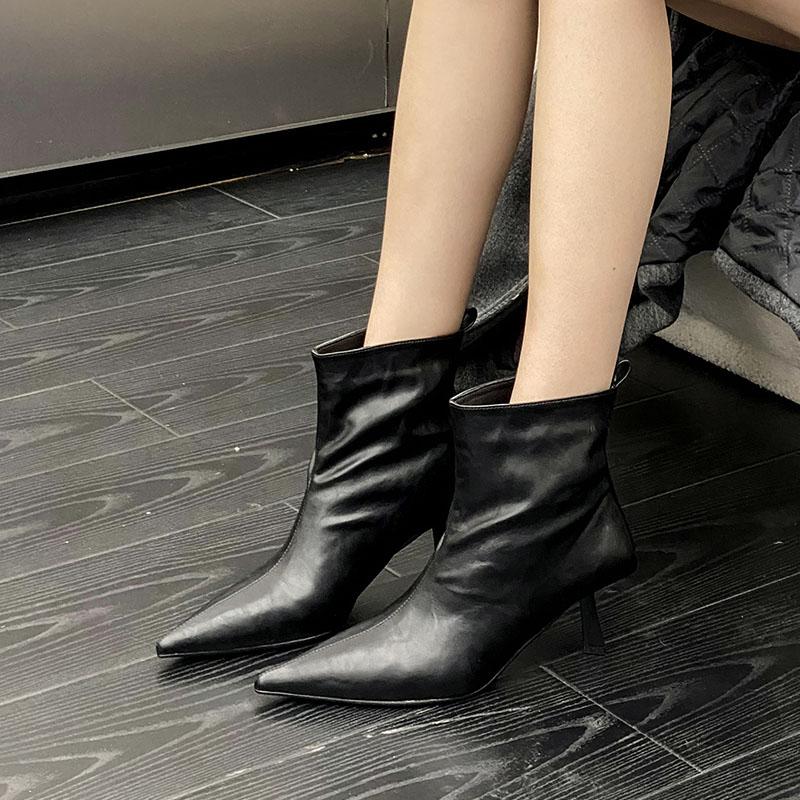 Slip-On Damen Stiefeletten mit Stretch-Ankle, spitze Zehenpartie, Damen Moderne Kurze Stiefel mit Absätzen, Schuhwerk, Damen Pumps Schuhe