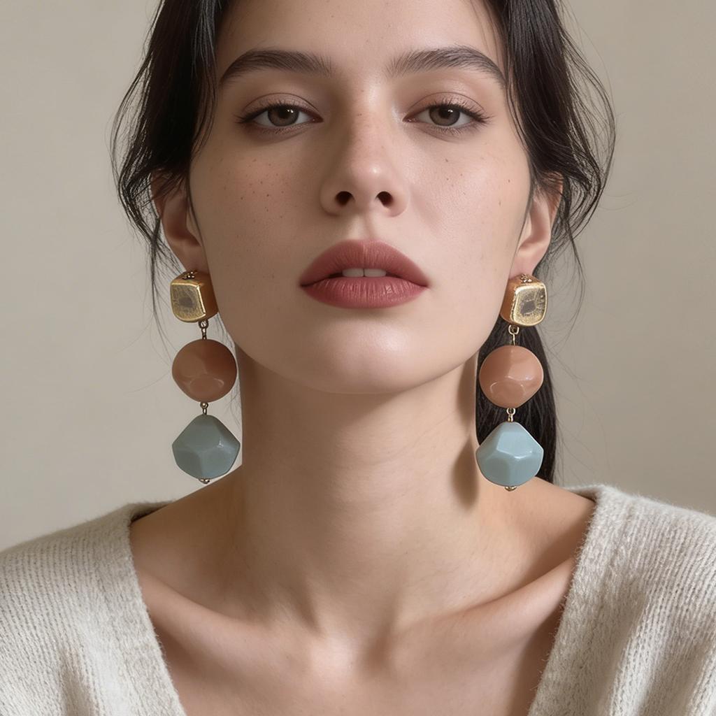 DIGADAGU Alloy Resin Stitching Geometric Dangle Earrings New Simple Retro Earrings Women's Party Zircon Accessories