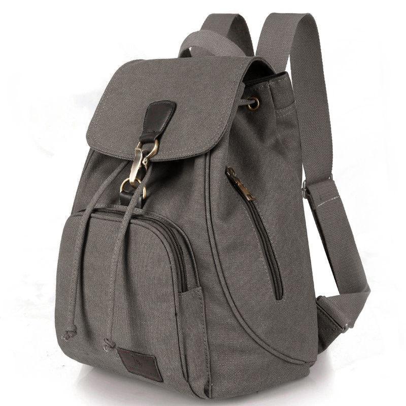 Backpack Canvas Retro Solid Color Laptop Compartment Schoolbag Outdoor Gift