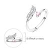 925 Silver Ring For Lady Feather Pink Heart Adjustable Open Ring Weddings Gifts Jewelry