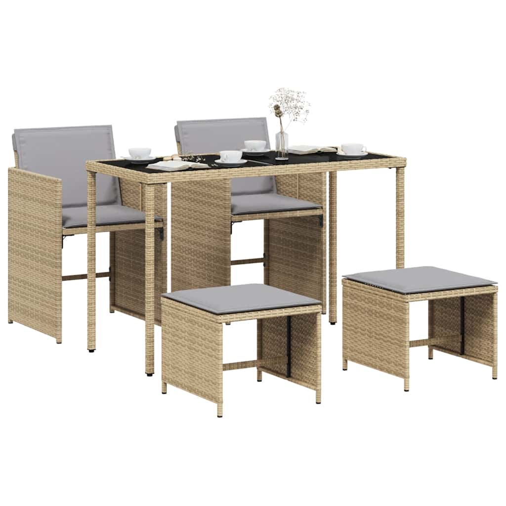 5 Piece Outdoor Dining Set with Cushions Beige Mix Poly Rattan