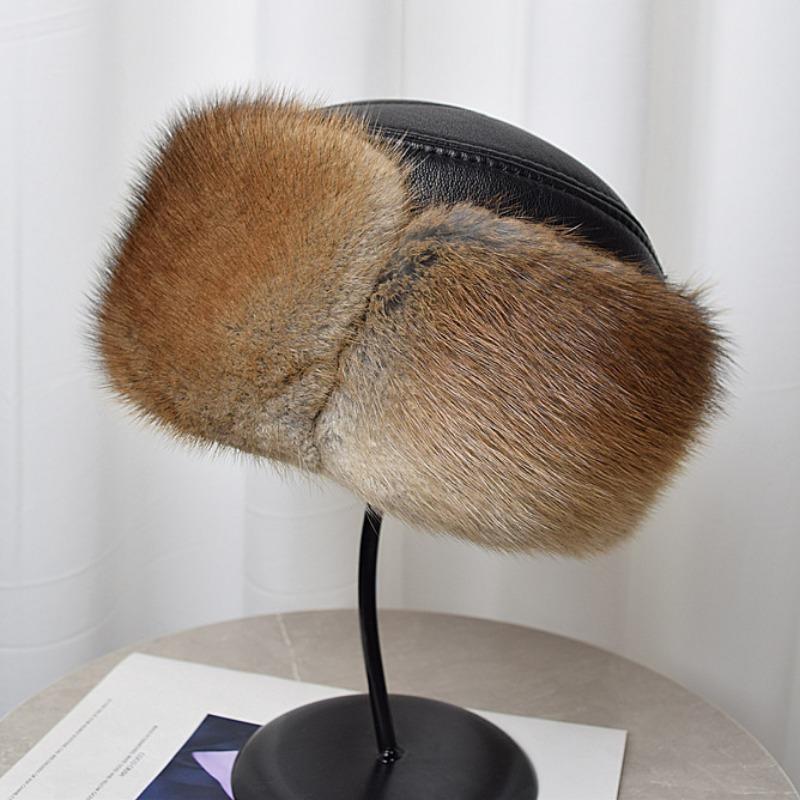 Mink hat men's whole mink middle-aged winter mink fur old man hat gentleman's warm mink hair ear protection sheepskin hat