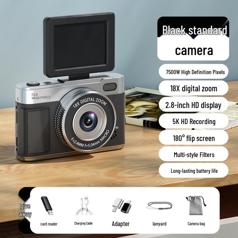 Retro 5K Mirrorless Digital Camera with Flip Screen & HD CCD for Selfies