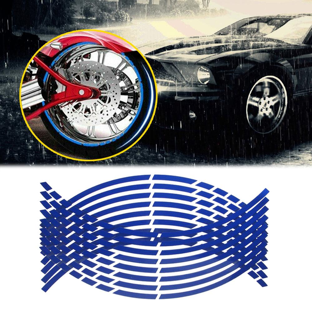 16 Delige Motor Fiets Auto Band Reflecterende Stickers Coole Styling Velg Rand Decoratie Strip Tape Rood Blauw Waterdicht Buitenonderdelen