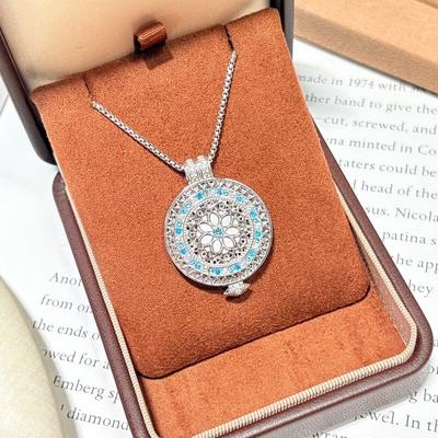 Vintage Full Diamond Paraiba Blue Rose Flower Double Sided Necklace Luxury Exquisite Hollow Out Collar Chain Jewelry Gift