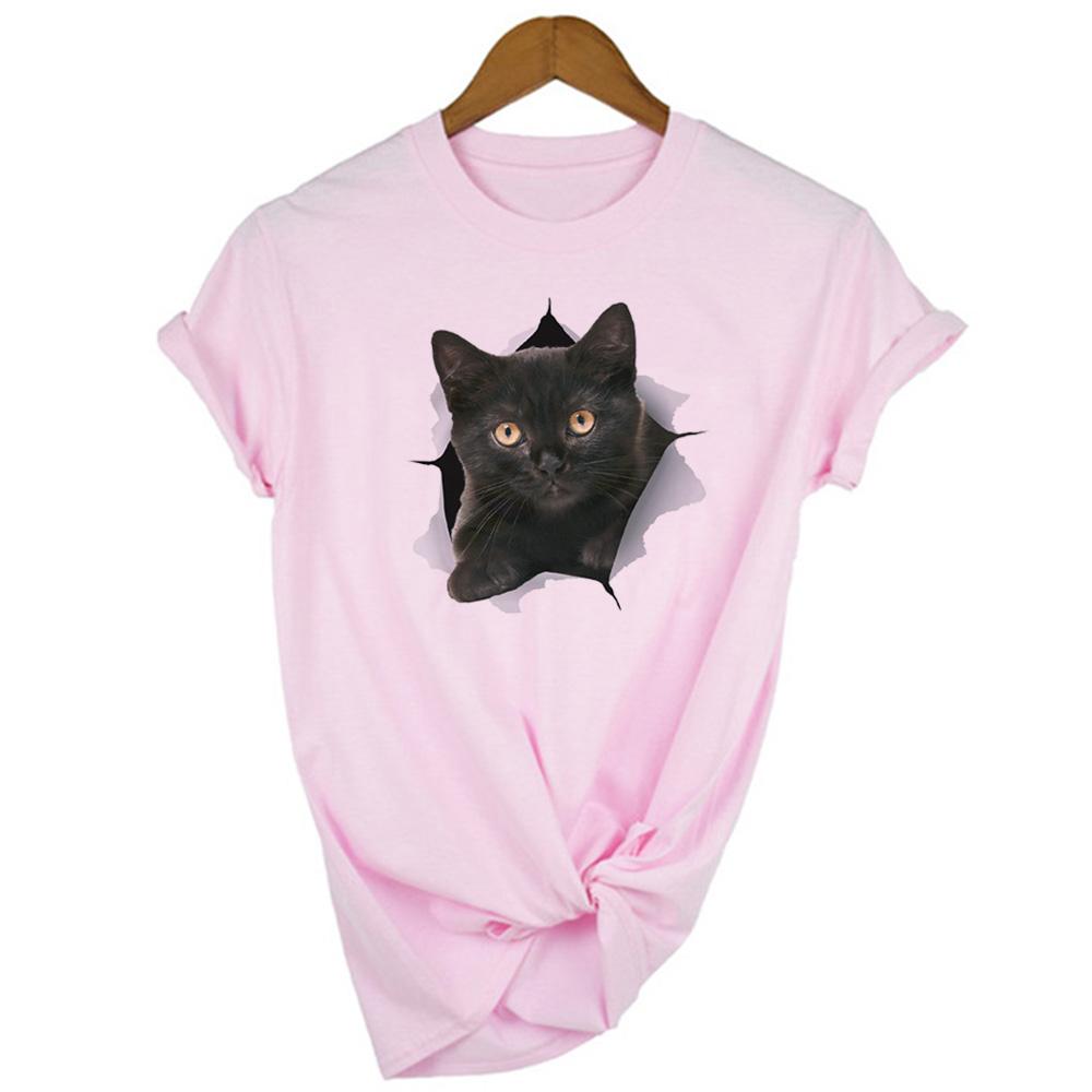 Fashion Cute 3D Cat Print Casual Harajuku T Shirt Summer Casual O Neck Clothes Top Female