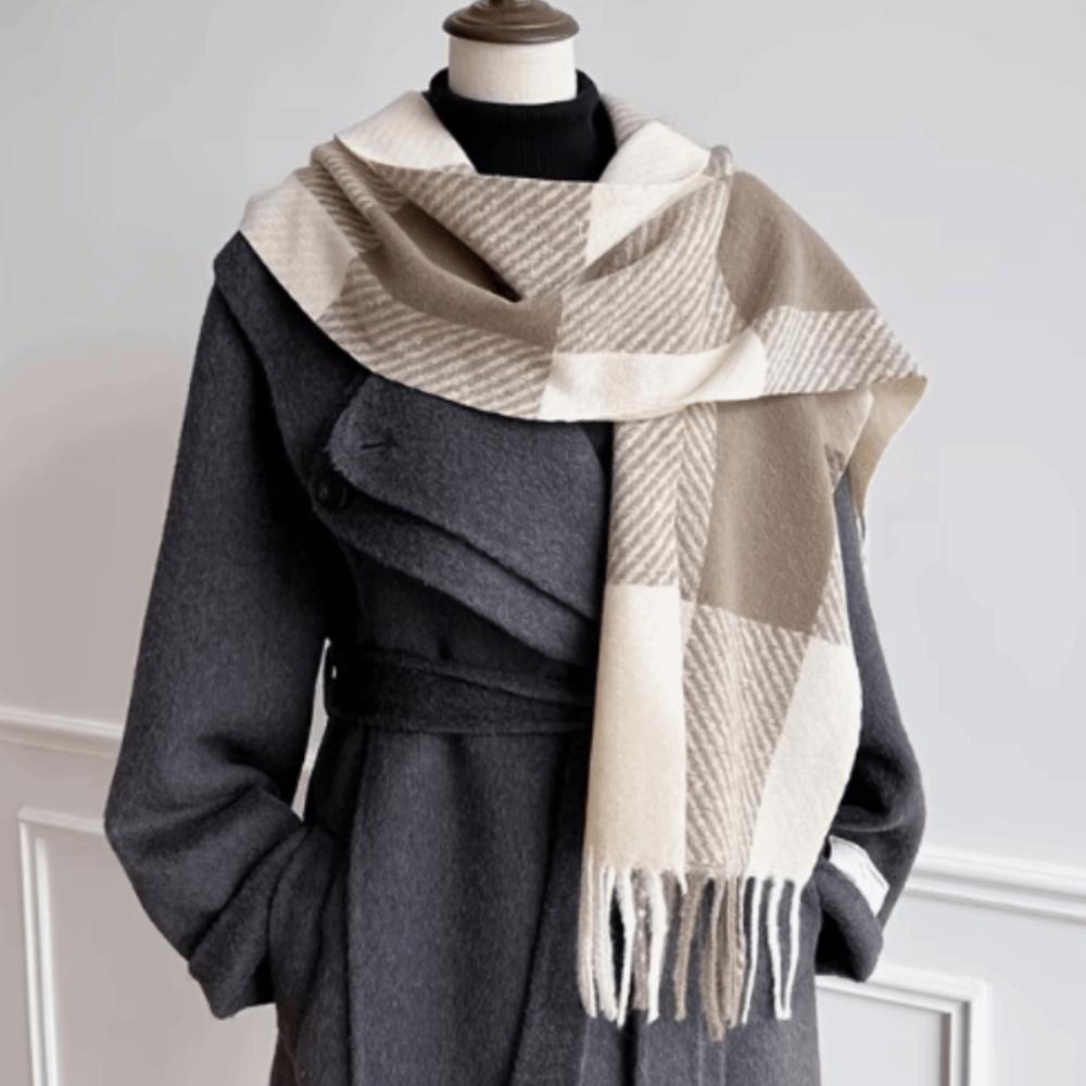 Fringed Plaid Shawl Checkered Wrap Scarf Ladies Faux Cashmere Scarf Party