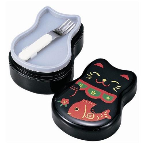 

Tatsumiya Maruko Lunch Box, Two-Tiered Bento Box, Black Maneki-neko Design