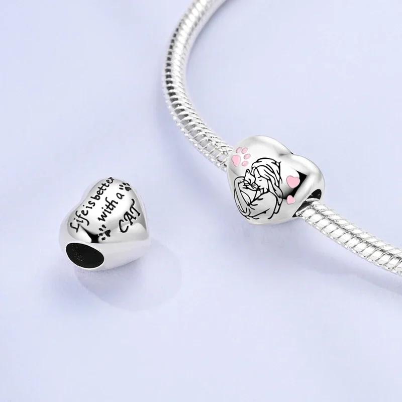 Copper Original Charms Hugged Cat Dog Heart Girl Beads Flowers Plants Pendant Fit Bracelet Friend Gift Bag Charm Jewelry
