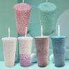 Crystal Rhinestone Slimming Water Cup: Double-Layer, High-Capacity, Diamond-Studded Straw.