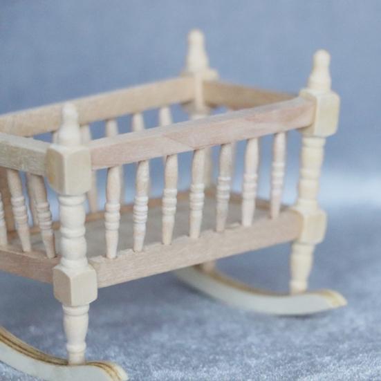 Dollhouse Cradles Smooth Kids Gift Wooden Scale 1:12 Dollhouse Cradle Baby Crib for Decor