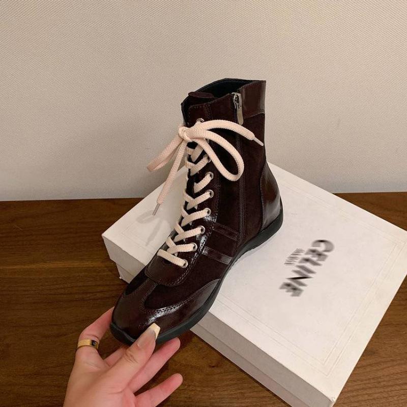 Autumn and Winter New Casual Retro Versatile Inner Height Increase Martin Boots Round Head Lace-up Sports Short Boots Boxing Boots Women's Boots