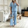 Europe, America, Cross-border Amazon Foreign Trade Fashionable and Elegant V-neck Loose Short-sleeved Top and Wide-leg Pants Two-piece Set