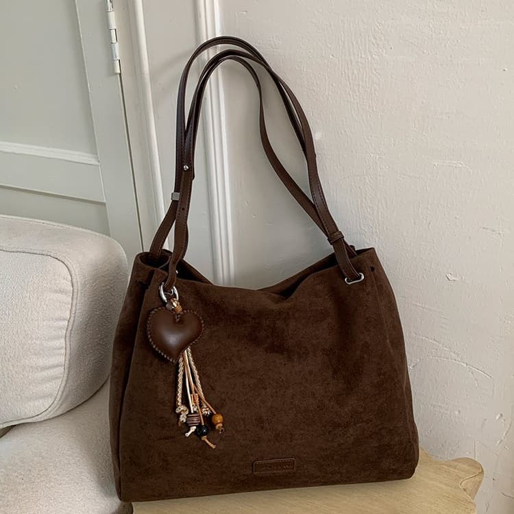 Женская сумка на плечо из искусственной замши, большая вместительная сумка-тоут темно-коричневого