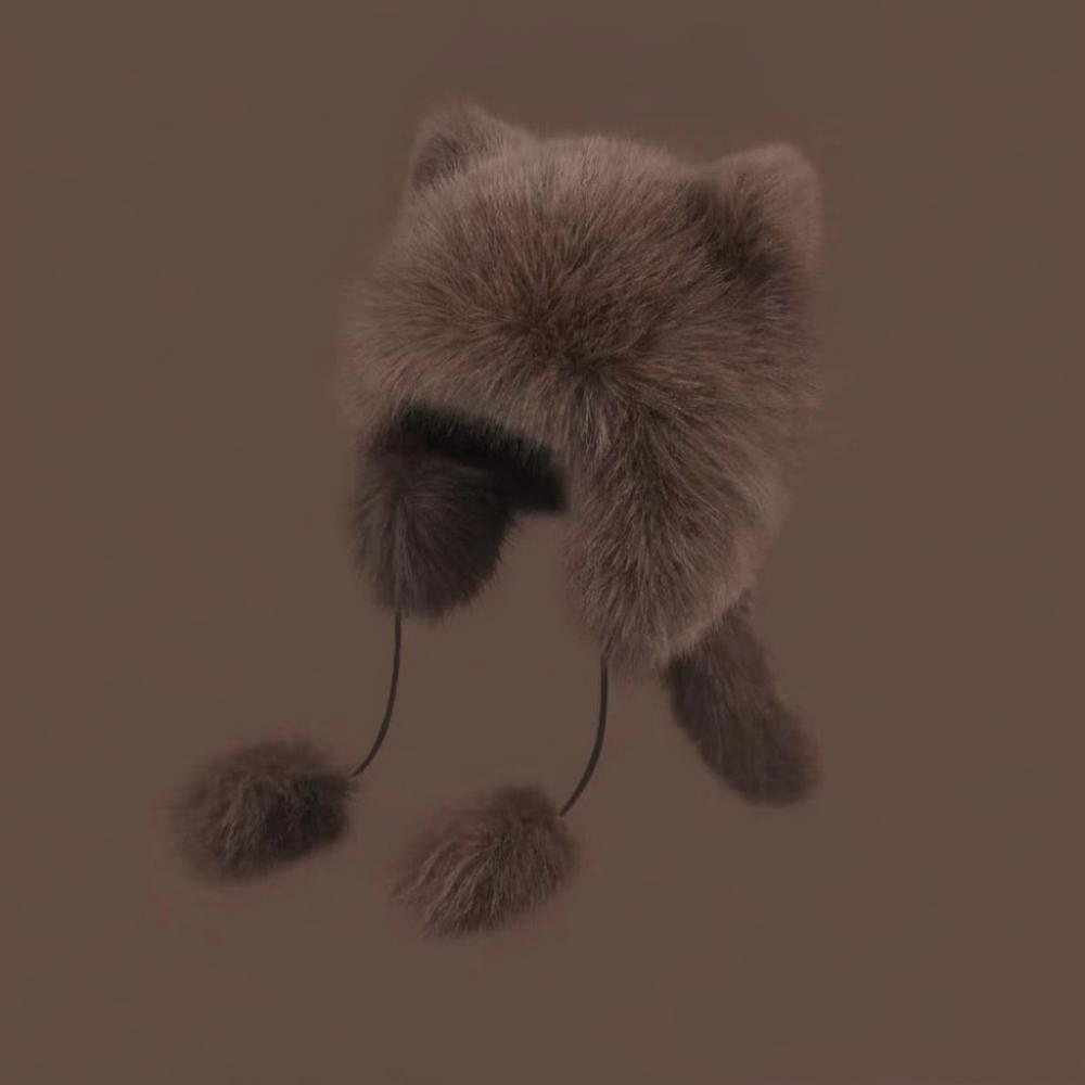 Thickened Raccoon Fur Cap with Fur Balls Winter Earlap Hat Cute Winter Hat Winter