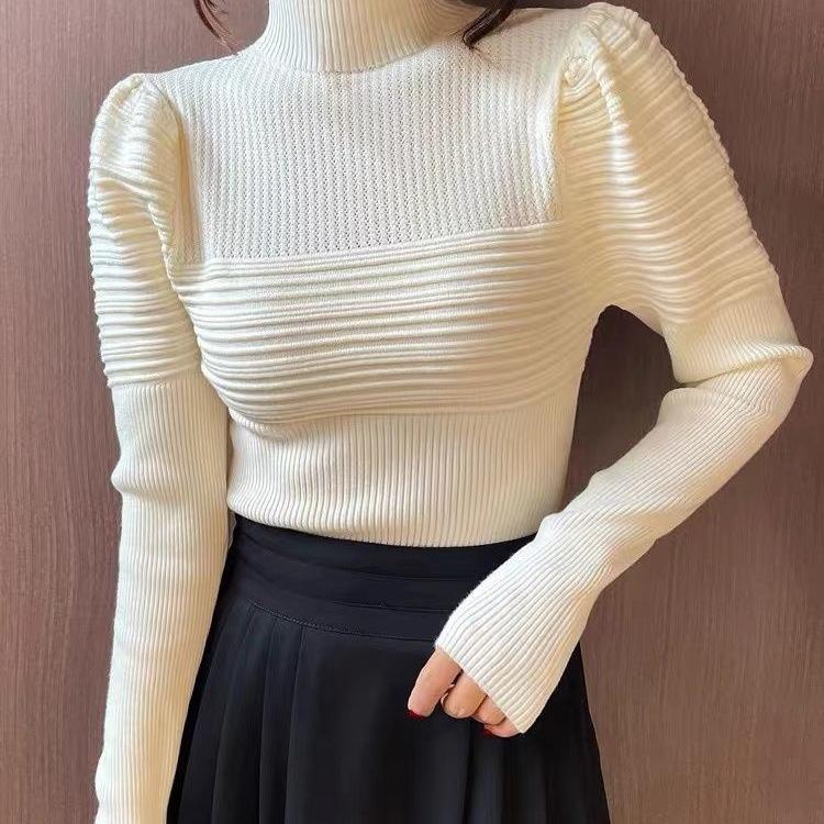 Top Half Turtleneck Skinny New Season Bubble Sleeve Women's Sweater Foreign Style
