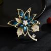 Autumn And Winter New Korean Version Crystal Brooch Blue Women'S Corsage Slightly Inlaid Zircon Copper Gold-Plated Pin Clothing Accessories