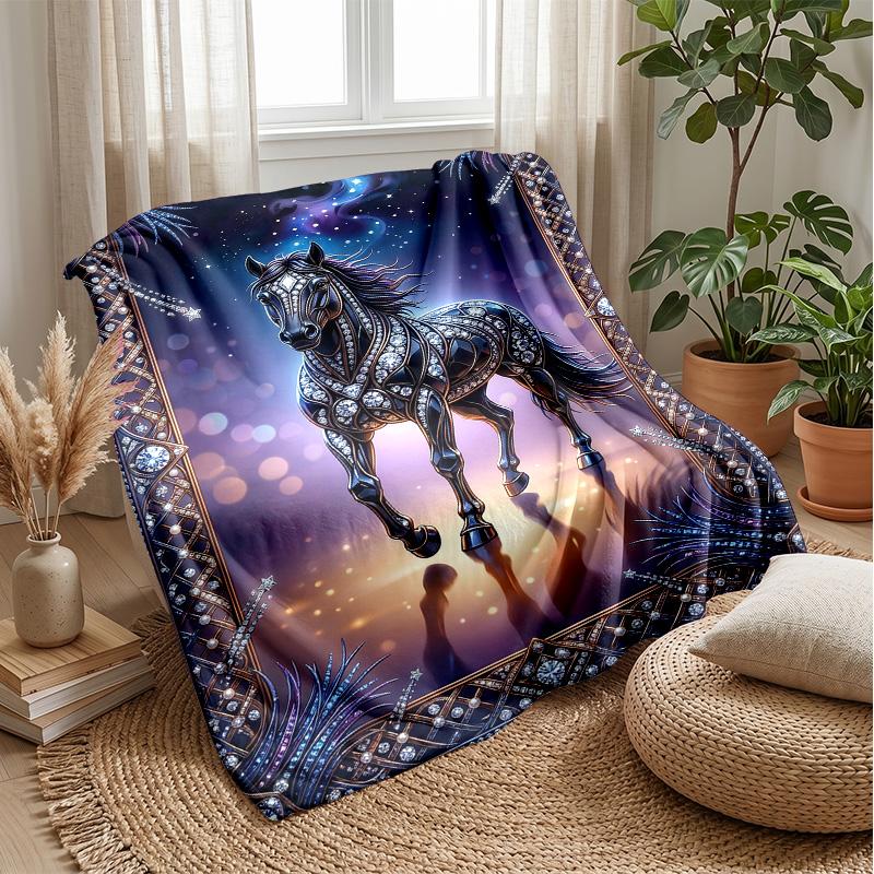 Ethereal Horse In Motion Theme Blanket Lightweight Warm Flannel Blanket Decorative Throw Blanket for Home Decoration