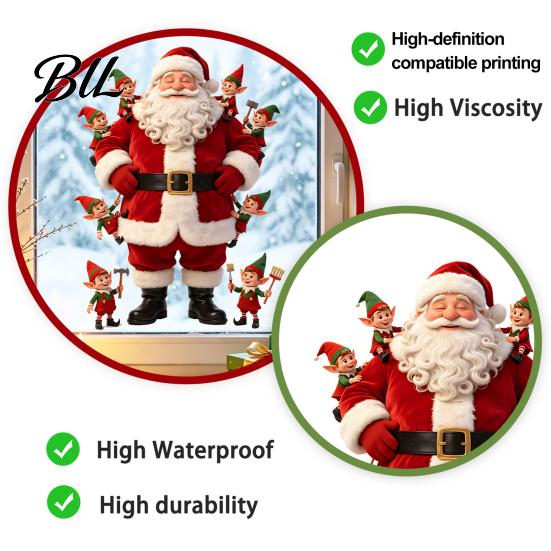 Decorative Glass Door Stickers Christmas Window Cling, Cute Santa Claus And Elf Boys Decal, PVC Festive Winter Holiday Reusable Static Sticker