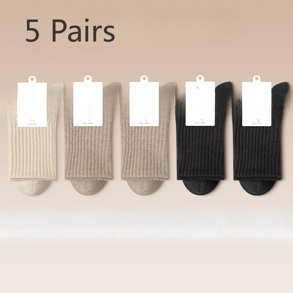 

5 пар женских весенне-осенних хлопковых носков до середины икры, из чистого хлопка, с защитой от пиллинга и влагоотводящие 5 Pairs