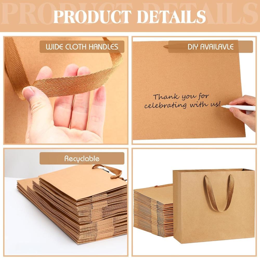 10pcs Kraft Paper Gift Bags Shopping Bags with Handles Gift Wrap Bags Paper Gift Sacks Party Favor Handbag Gift Packaging Bag Shopping Paper Bag