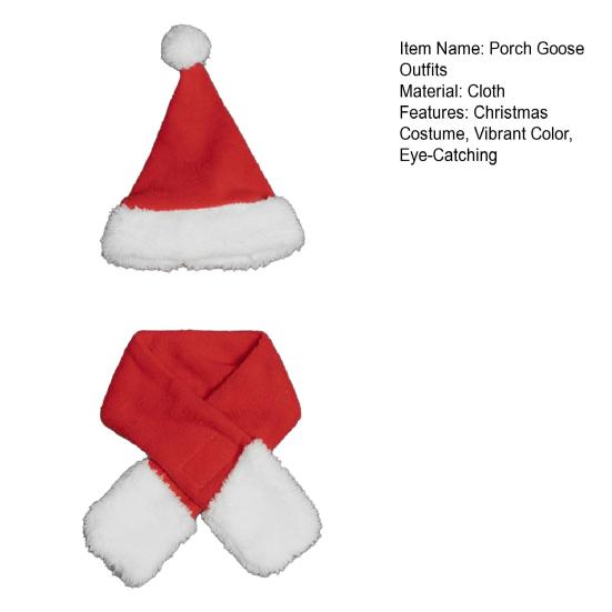 Christmas Porch Goose Outfits Santa Hat with Scarf Festive Costume Yard Goose Statue Clothes for 23" Goose Statue Patio Lawn Garden Decoration