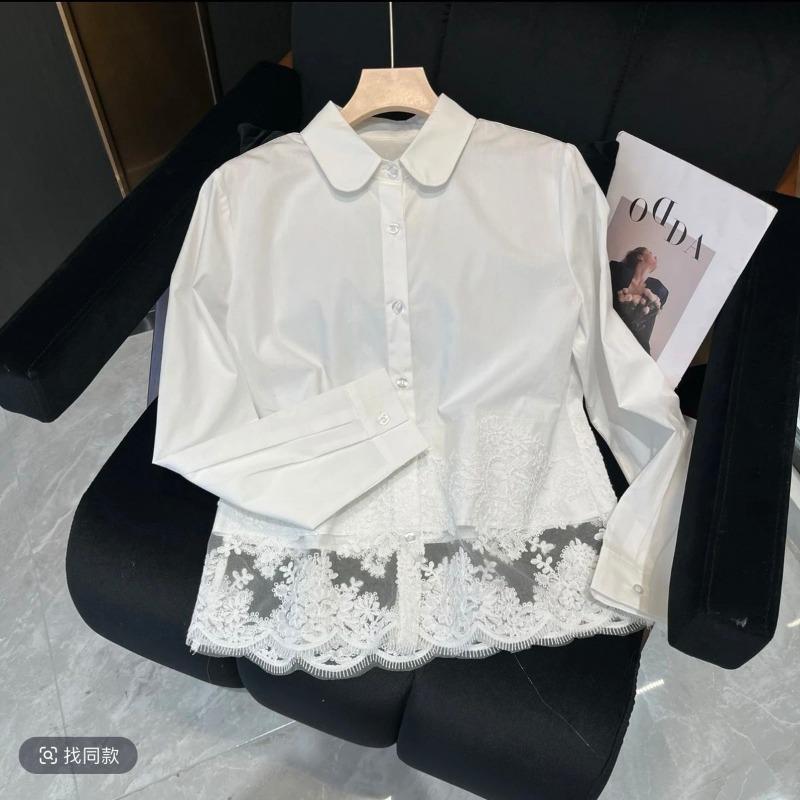New Spring White Shirt High-end and Stylish Lace Crocheted French Top for Women