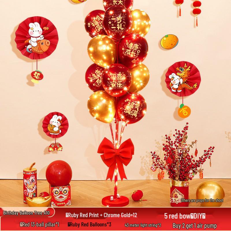Red Party Birthday Balloon Decorations for Children's Milestones: Full Month, 100 Days, First Birthday